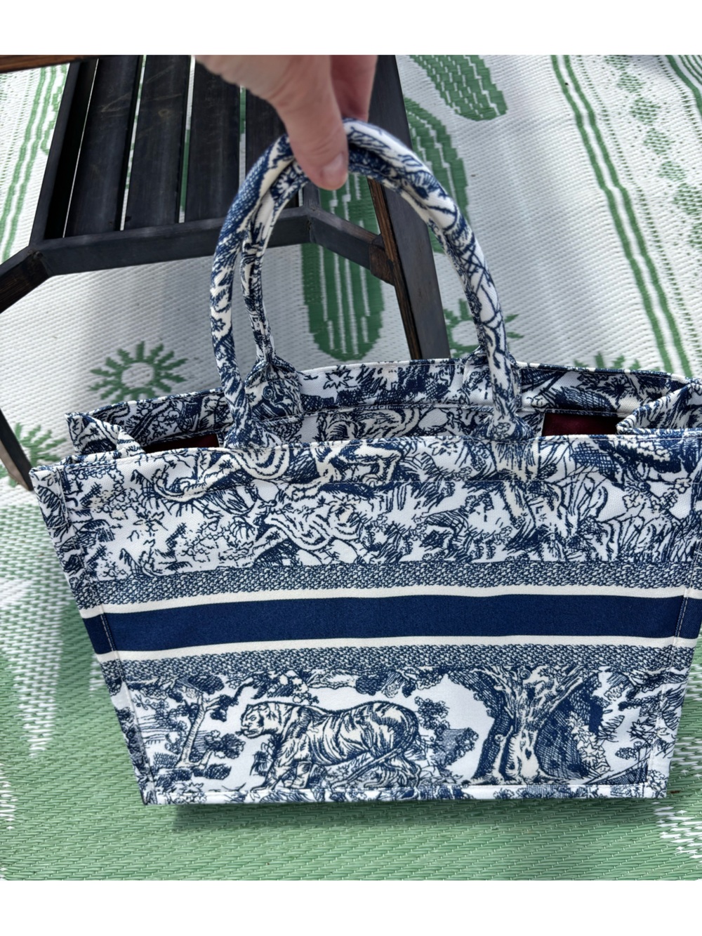Not Dior Blue and White Toile Tote Bag